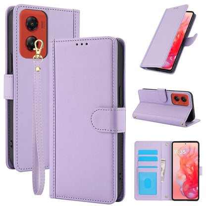 For Motorola Moto G Stylus 5G 2024 Skin Feel Pure Color Card Slots Leather Phone Case with Dual Lanyard(Purple) by buy2fix