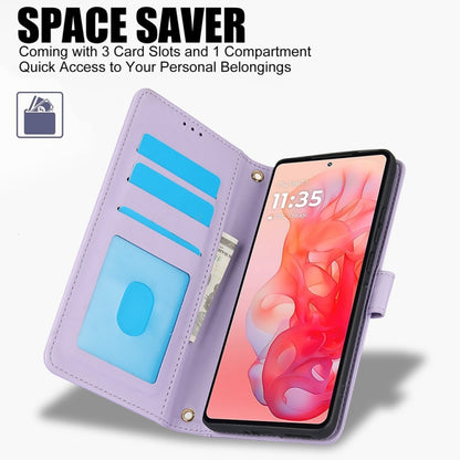 For Motorola Moto G Stylus 5G 2024 Skin Feel Pure Color Card Slots Leather Phone Case with Dual Lanyard(Purple) by buy2fix