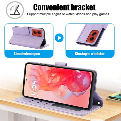 For Motorola Moto G Stylus 5G 2024 Skin Feel Pure Color Card Slots Leather Phone Case with Dual Lanyard(Purple) by buy2fix