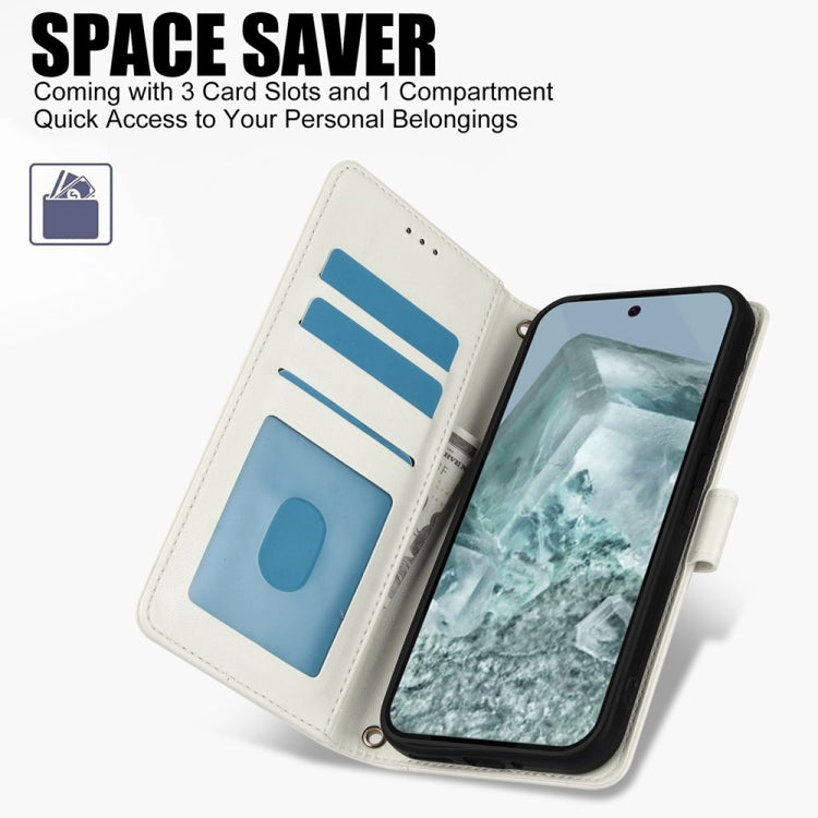 For Google Pixel 9 Pro XL Skin Feel Pure Color Card Slots Leather Phone Case with Dual Lanyard(White) by buy2fix