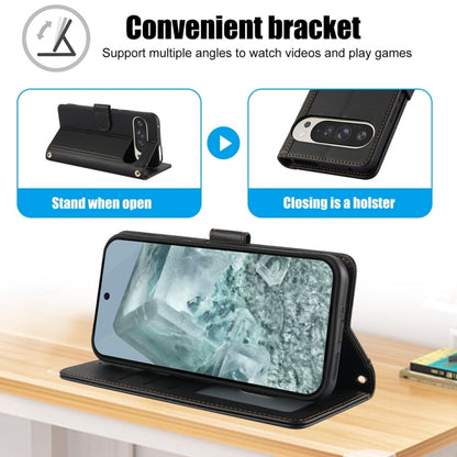 For Google Pixel 9 Pro XL Skin Feel Pure Color Card Slots Leather Phone Case with Dual Lanyard(Black) by buy2fix