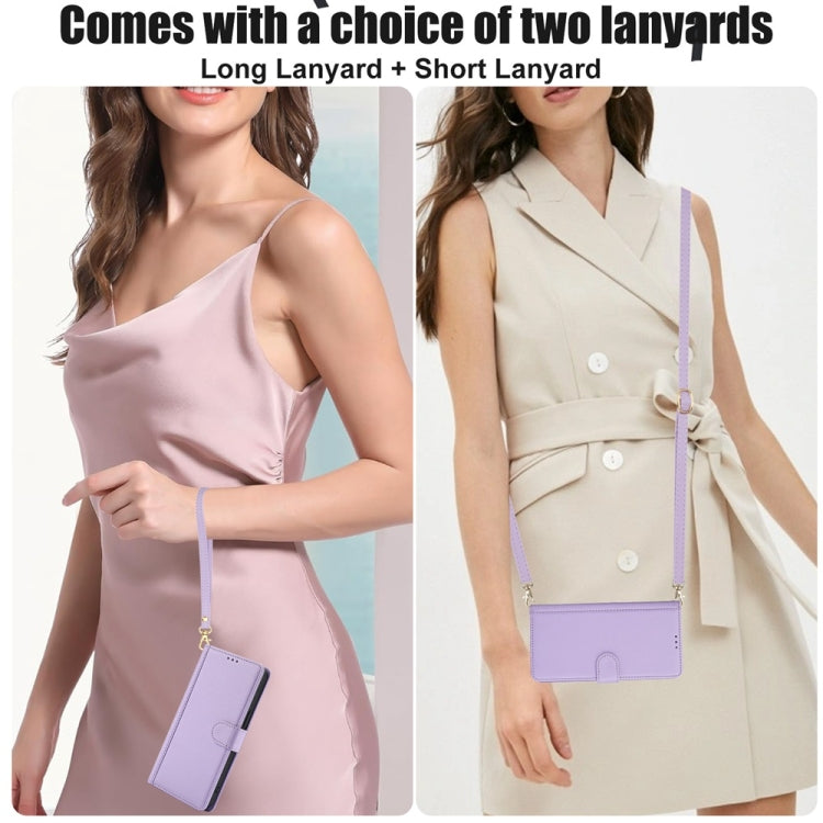 For Google Pixel 9 Pro XL Skin Feel Pure Color Card Slots Leather Phone Case with Dual Lanyard(Purple) by buy2fix