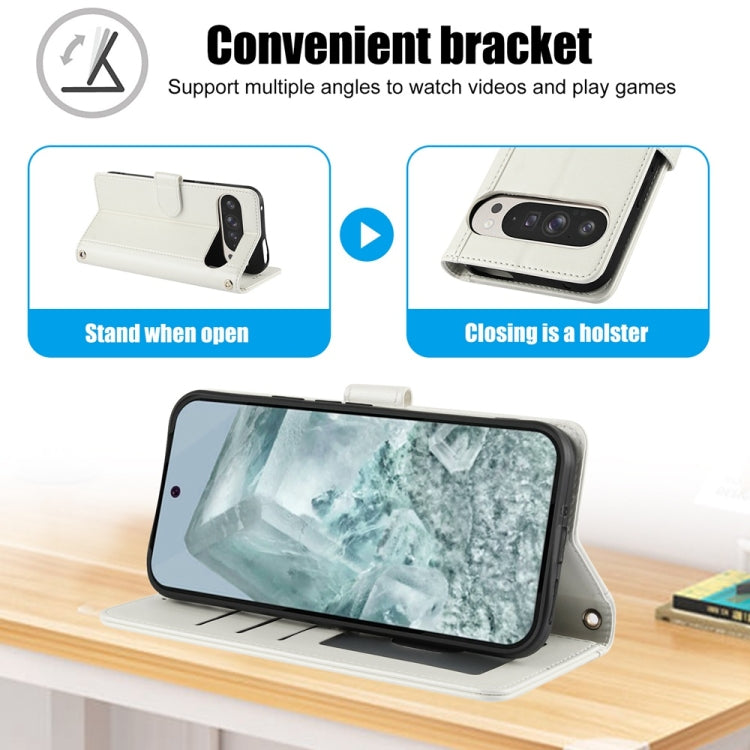 For Google Pixel 9 / 9 Pro Skin Feel Pure Color Card Slots Leather Phone Case with Dual Lanyard(White) by buy2fix