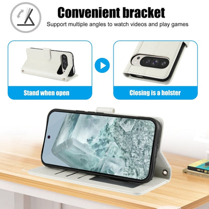 For Google Pixel 9 / 9 Pro Skin Feel Pure Color Card Slots Leather Phone Case with Dual Lanyard(White) by buy2fix