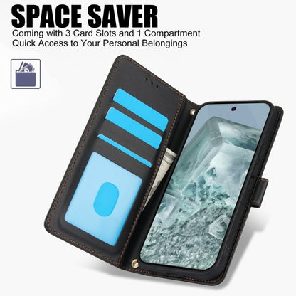 For Google Pixel 9 / 9 Pro Skin Feel Pure Color Card Slots Leather Phone Case with Dual Lanyard(Black) by buy2fix