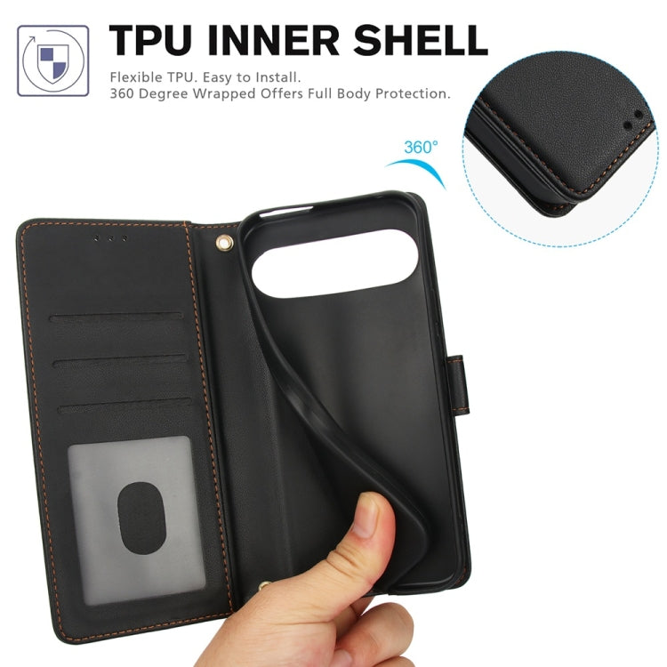 For Google Pixel 9 / 9 Pro Skin Feel Pure Color Card Slots Leather Phone Case with Dual Lanyard(Black) by buy2fix