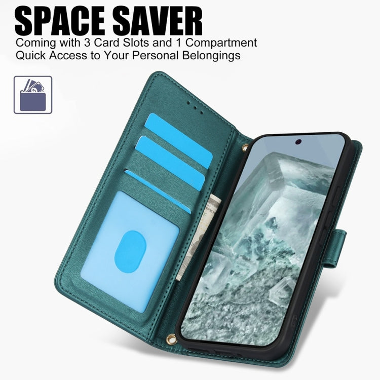 For Google Pixel 9 / 9 Pro Skin Feel Pure Color Card Slots Leather Phone Case with Dual Lanyard(Green) by buy2fix