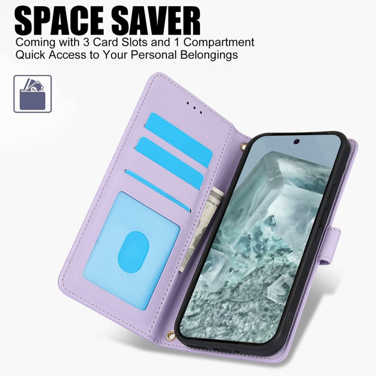 For Google Pixel 9 / 9 Pro Skin Feel Pure Color Card Slots Leather Phone Case with Dual Lanyard(Purple) by buy2fix