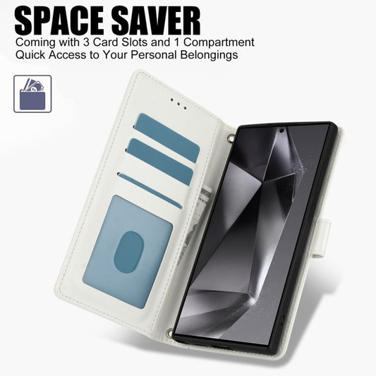 For Samsung Galaxy S25 Ultra 5G Skin Feel Pure Color Card Slots Leather Phone Case with Dual Lanyard(White) by buy2fix