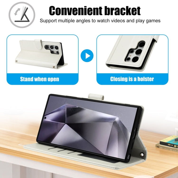 For Samsung Galaxy S25 Ultra 5G Skin Feel Pure Color Card Slots Leather Phone Case with Dual Lanyard(White) by buy2fix