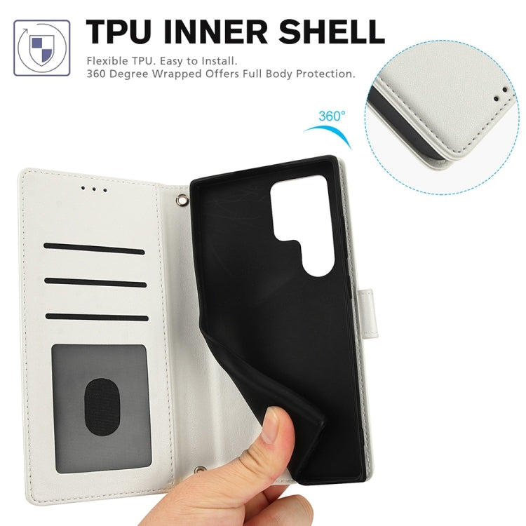 For Samsung Galaxy S25 Ultra 5G Skin Feel Pure Color Card Slots Leather Phone Case with Dual Lanyard(White) by buy2fix