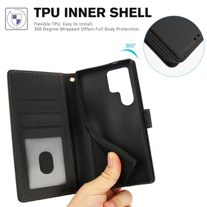 For Samsung Galaxy S25 Ultra 5G Skin Feel Pure Color Card Slots Leather Phone Case with Dual Lanyard(Black) by buy2fix