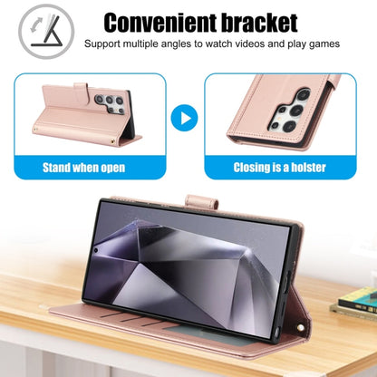 For Samsung Galaxy S25 Ultra 5G Skin Feel Pure Color Card Slots Leather Phone Case with Dual Lanyard(Rose Gold) by buy2fix