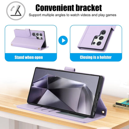 For Samsung Galaxy S25 Ultra 5G Skin Feel Pure Color Card Slots Leather Phone Case with Dual Lanyard(Purple) by buy2fix