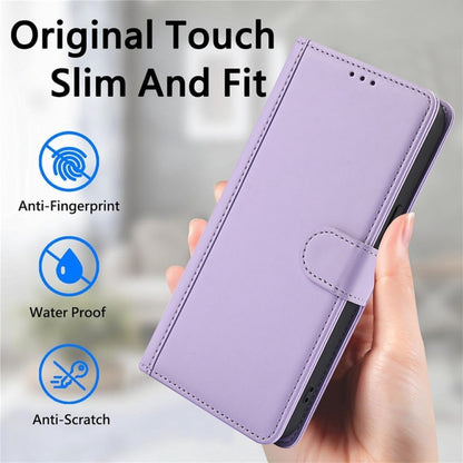 For Samsung Galaxy S25 Ultra 5G Skin Feel Pure Color Card Slots Leather Phone Case with Dual Lanyard(Purple) by buy2fix