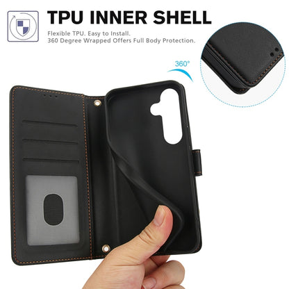 For Samsung Galaxy S25+ 5G Skin Feel Pure Color Card Slots Leather Phone Case with Dual Lanyard(Black) - Galaxy S25+ 5G Cases by buy2fix | Online Shopping UK | buy2fix