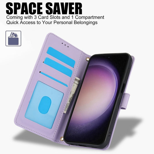 For Samsung Galaxy S25+ 5G Skin Feel Pure Color Card Slots Leather Phone Case with Dual Lanyard(Purple) by buy2fix