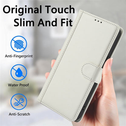 For Samsung Galaxy S25 5G Skin Feel Pure Color Card Slots Leather Phone Case with Dual Lanyard(White) by buy2fix