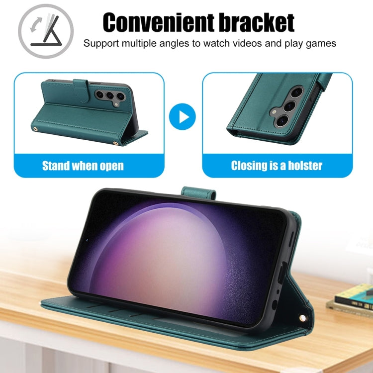 For Samsung Galaxy S25 5G Skin Feel Pure Color Card Slots Leather Phone Case with Dual Lanyard(Green) by buy2fix