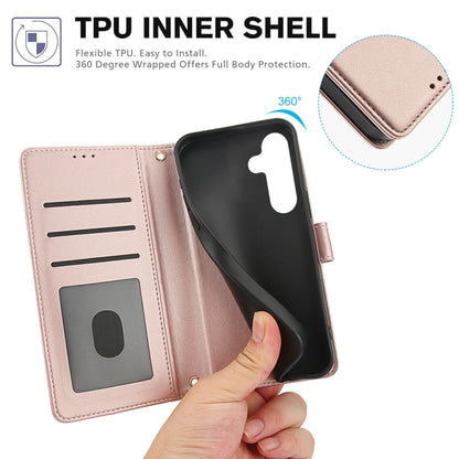 For Samsung Galaxy S25 5G Skin Feel Pure Color Card Slots Leather Phone Case with Dual Lanyard(Rose Gold) by buy2fix