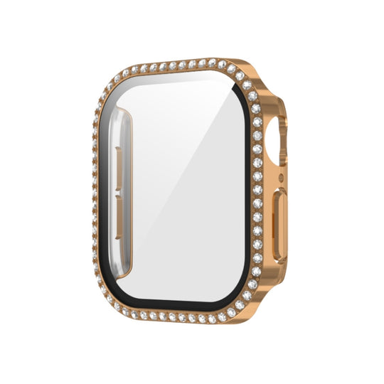 For Apple Watch Series 11 42mm / 10 42mm Plating Diamond PC Hybrid Tempered Film Watch Case(Rose Gold)