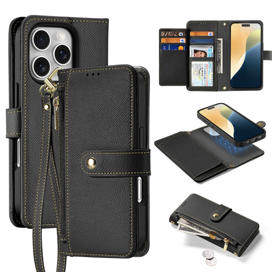 For iPhone 16 Pro Max DUX DUCIS Lawa Series 2 in 1 Wallet Zipper Detachable MagSafe Phone Case with Lanyard(Black) by DUX DUCIS