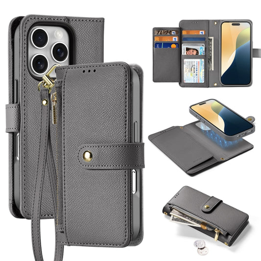 For iPhone 16 Pro DUX DUCIS Lawa Series 2 in 1 Wallet Zipper Detachable MagSafe Phone Case with Lanyard(Grey) by DUX DUCIS