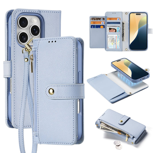 For iPhone 16 Pro DUX DUCIS Lawa Series 2 in 1 Wallet Zipper Detachable MagSafe Phone Case with Lanyard(Light Blue) by DUX DUCIS