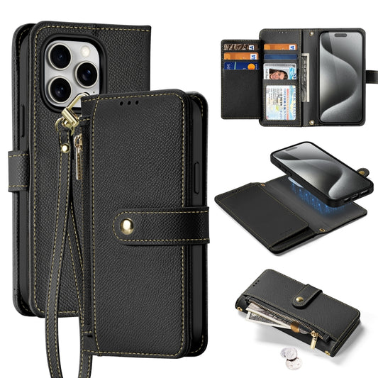 For iPhone 15 Pro Max DUX DUCIS Lawa Series 2 in 1 Wallet Zipper Detachable MagSafe Phone Case with Lanyard(Black) by DUX DUCIS