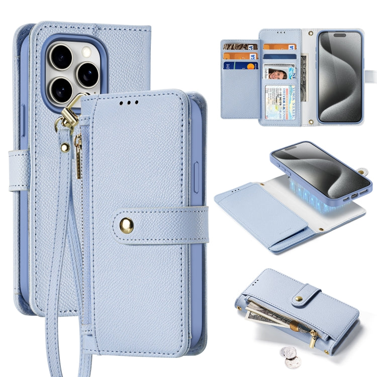 For iPhone 15 Pro Max DUX DUCIS Lawa Series 2 in 1 Wallet Zipper Detachable MagSafe Phone Case with Lanyard(Light Blue) by DUX DUCIS