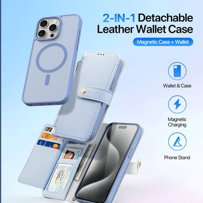For iPhone 15 Pro Max DUX DUCIS Lawa Series 2 in 1 Wallet Zipper Detachable MagSafe Phone Case with Lanyard(Light Blue) by DUX DUCIS