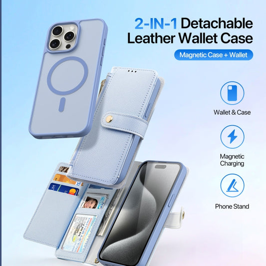 For iPhone 15 Pro Max DUX DUCIS Lawa Series 2 in 1 Wallet Zipper Detachable MagSafe Phone Case with Lanyard(Light Blue) by DUX DUCIS