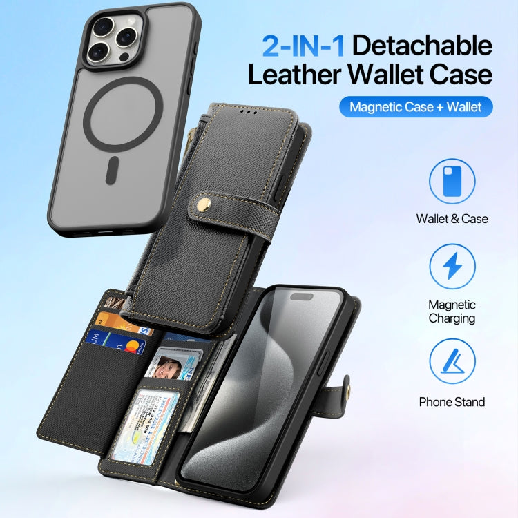 For iPhone 15 Pro DUX DUCIS Lawa Series 2 in 1 Wallet Zipper Detachable MagSafe Phone Case with Lanyard(Black) - iPhone 15 Pro Cases by DUX DUCIS | Online Shopping UK | buy2fix