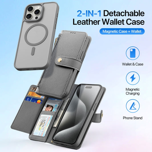 For iPhone 15 Pro DUX DUCIS Lawa Series 2 in 1 Wallet Zipper Detachable MagSafe Phone Case with Lanyard(Grey) - iPhone 15 Pro Cases by DUX DUCIS | Online Shopping UK | buy2fix