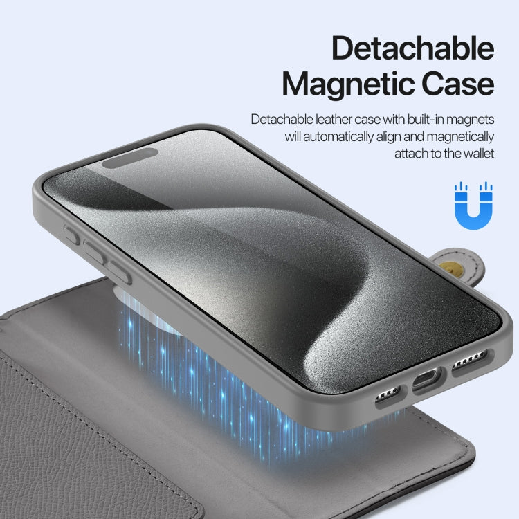For iPhone 15 Pro DUX DUCIS Lawa Series 2 in 1 Wallet Zipper Detachable MagSafe Phone Case with Lanyard(Grey) - iPhone 15 Pro Cases by DUX DUCIS | Online Shopping UK | buy2fix
