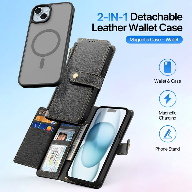 For iPhone 15 DUX DUCIS Lawa Series 2 in 1 Wallet Zipper Detachable MagSafe Phone Case with Lanyard(Black) - iPhone 15 Cases by DUX DUCIS | Online Shopping UK | buy2fix