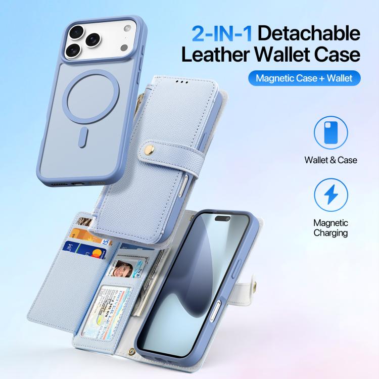 For iPhone 17 Pro Max DUX DUCIS Lawa Series 2 in 1 Wallet Zipper Detachable MagSafe Phone Case with Lanyard(Light Blue) - iPhone 17 Pro Max Cases by DUX DUCIS | Online Shopping UK | buy2fix
