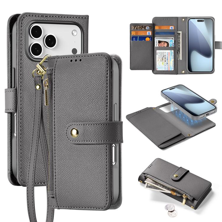 For iPhone 17 Pro DUX DUCIS Lawa Series 2 in 1 Wallet Zipper Detachable MagSafe Phone Case with Lanyard(Grey) - iPhone 17 Pro Cases by DUX DUCIS | Online Shopping UK | buy2fix