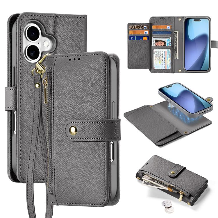 For iPhone 17 DUX DUCIS Lawa Series 2 in 1 Wallet Zipper Detachable MagSafe Phone Case with Lanyard(Grey) - iPhone 17 Cases by DUX DUCIS | Online Shopping UK | buy2fix