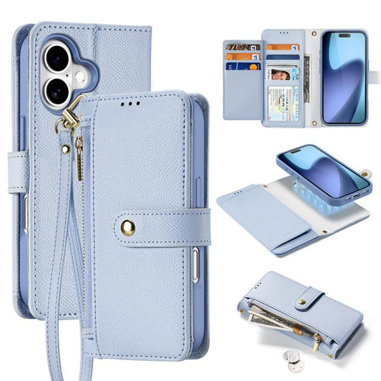 For iPhone 17 DUX DUCIS Lawa Series 2 in 1 Wallet Zipper Detachable MagSafe Phone Case with Lanyard(Light Blue)