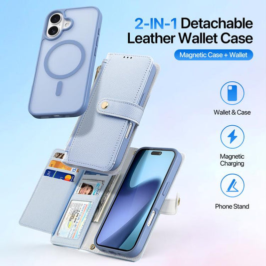For iPhone 17 DUX DUCIS Lawa Series 2 in 1 Wallet Zipper Detachable MagSafe Phone Case with Lanyard(Light Blue) - iPhone 17 Cases by DUX DUCIS | Online Shopping UK | buy2fix
