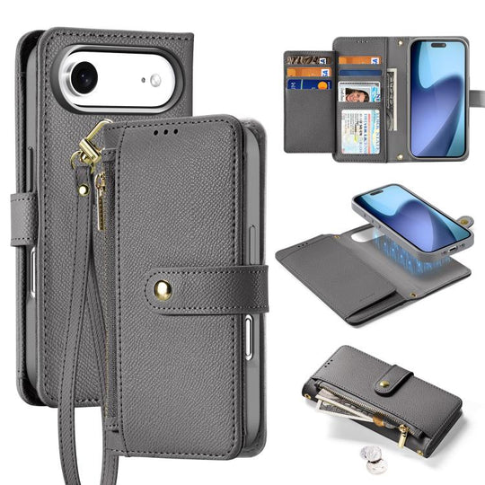 For iPhone Air DUX DUCIS Lawa Series 2 in 1 Wallet Zipper Detachable MagSafe Phone Case with Lanyard(Grey)