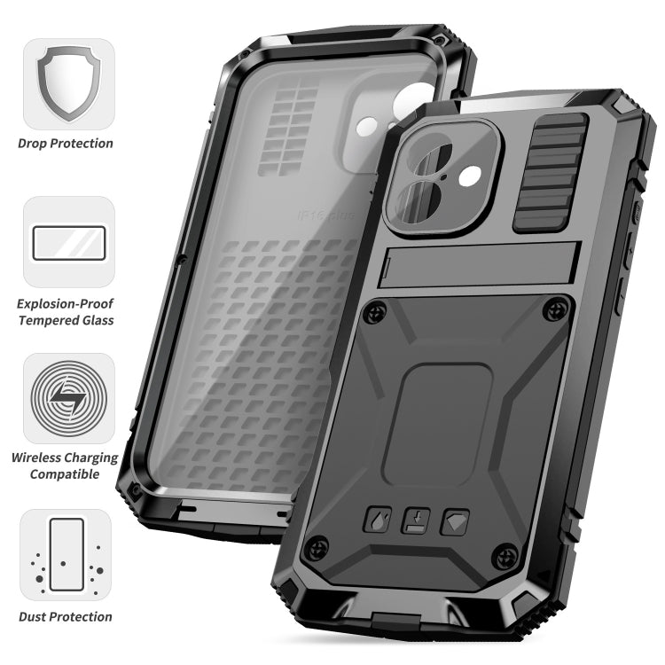For iPhone 16 R-JUST Life Waterproof Dustproof Shockproof Phone Case(Black) by R-JUST