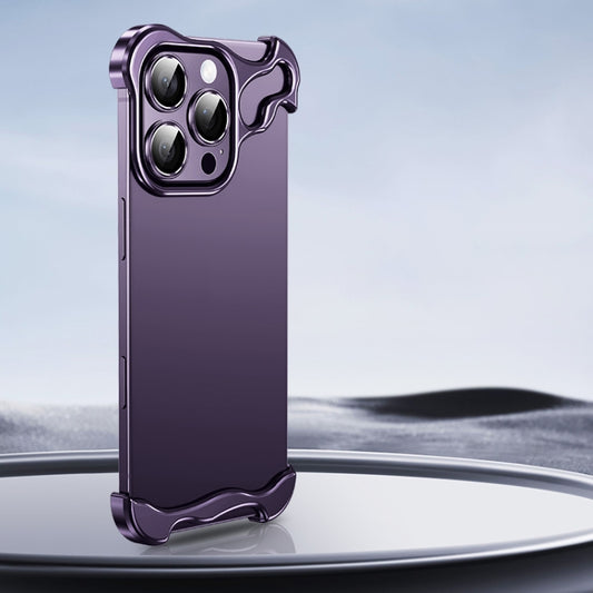 For iPhone 16 Pro Max Frameless Metal Corner Pad Phone Case with Lens Film(Purple) by buy2fix