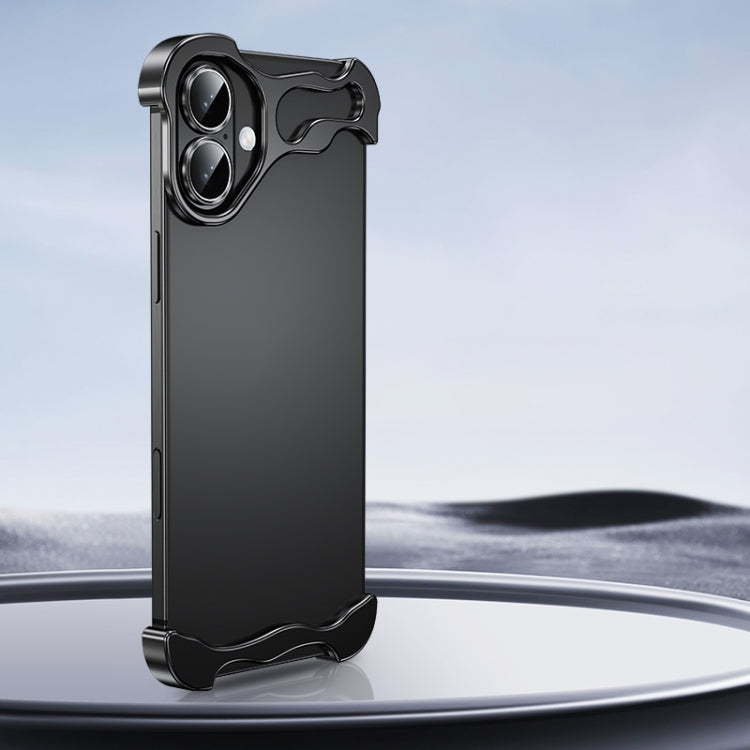 For iPhone 16 Frameless Metal Corner Pad Phone Case with Lens Film(Black) by buy2fix