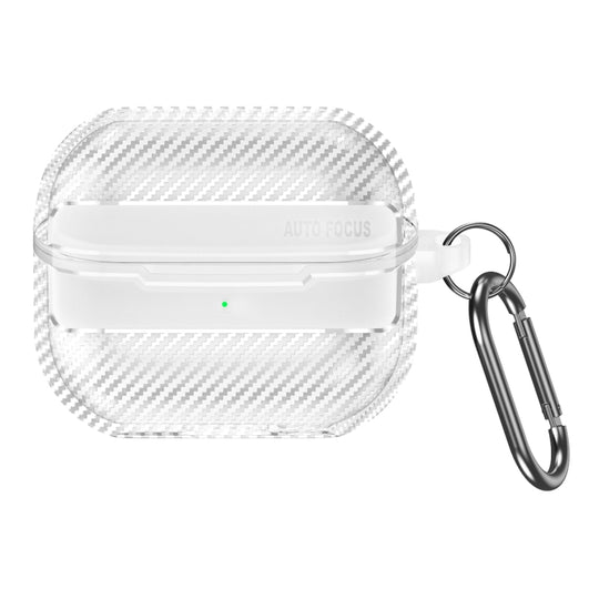 For Samsung Galaxy Buds3 / 3 Pro Carbon Fiber Texture Earphone Protective Case with Carabiner(Transparent)