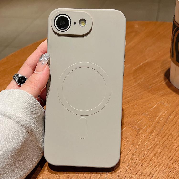 For iPhone 16e Solid Color Liquid Silicone MagSafe Magnetic Phone Case(Grey) - iPhone 16e Cases by buy2fix | Online Shopping UK | buy2fix