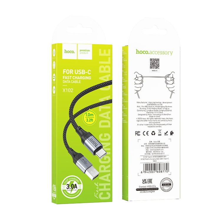hoco X102 USB to USB-C / Type-C Fresh 3A Charging Data Cable, Length:1m(Black) - USB-C & Type-C Cable by hoco | Online Shopping UK | buy2fix