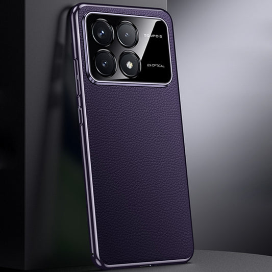 For Redmi K70 / K70 Pro First Layer Cowhide Leather Electroplated PC Phone Case(Dark Purple) - Xiaomi Cases by buy2fix | Online Shopping UK | buy2fix
