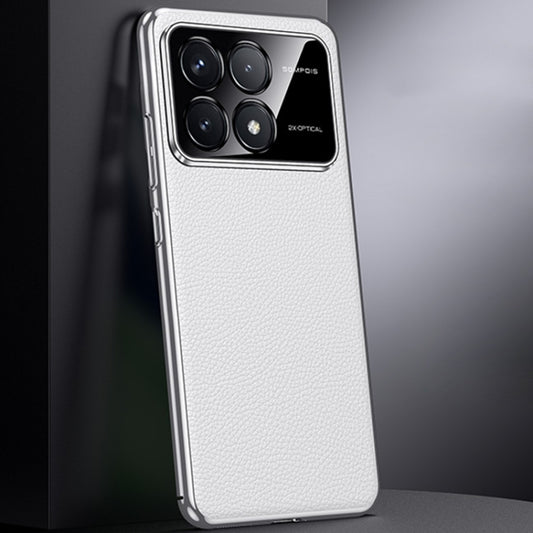 For Redmi K70 / K70 Pro First Layer Cowhide Leather Electroplated PC Phone Case(White) - Xiaomi Cases by buy2fix | Online Shopping UK | buy2fix